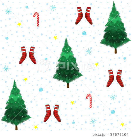 Seamless pattern with christmas tree, Santa socks 57675104
