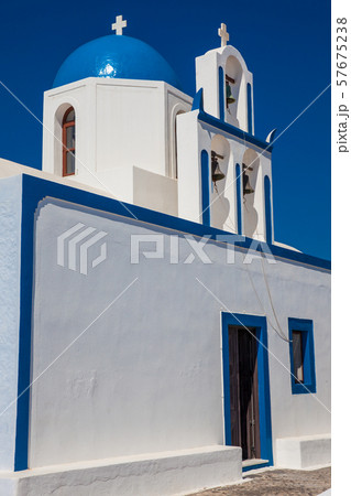 The Profitis Ilias church located next to walking path between Fira and Oia in Santorini Island 57675238