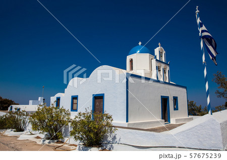 The Profitis Ilias church located next to walking path between Fira and Oia in Santorini Island The Profitis Ilias church located next to walking path between Fira and Oia in Santorini Island 57675239