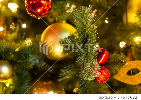 christmas bright decor ball golden red fluffy 57675622