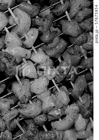 monochrome set meat platter gray base on wooden 57675954