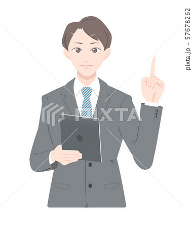 チェックポイント　タブレット　ビジネス　スーツ　男性　上半身 57678262