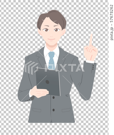 チェックポイント　タブレット　ビジネス　スーツ　男性　上半身 57678262