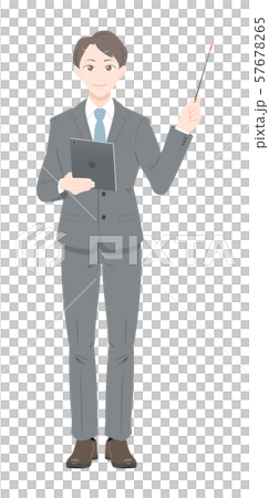 指示棒　タブレット　ビジネス　スーツ　男性　全身 57678265