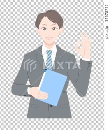 OK　ポーズ　書類　ビジネス　スーツ　男性　上半身 57678752