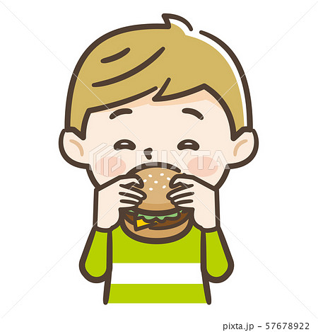 ハンバーガーを食べる男の子のイラスト素材