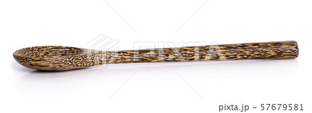 Used wooden spoon isolated on white background 57679581