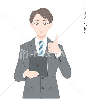 GOOD　ポーズ　タブレット　ビジネス　スーツ　男性　上半身 57679595