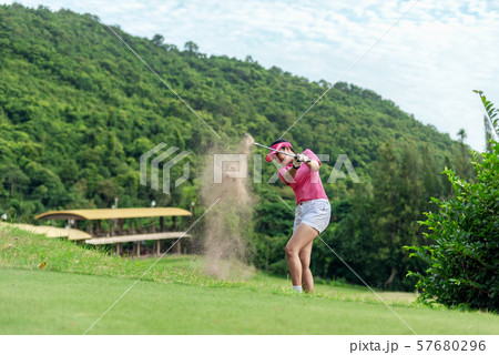 Healthy Sport. Asian Sporty woman golfer  57680296