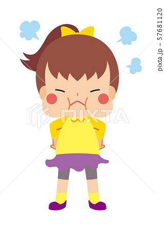 プンプン怒っているポニーテールの女の子のイラスト素材