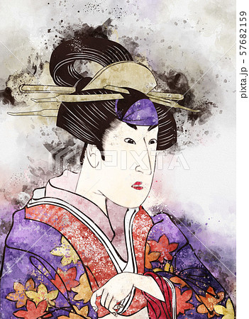 浮世絵 歌舞伎役者 女性 その1 水彩のイラスト素材