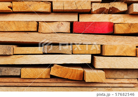 Sawn and folded boards with an emphasis on one red Sawn and folded boards with an emphasis on one red 57682546