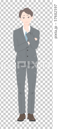 悩む ポーズ 不安 ビジネス スーツ 男性 全身のイラスト素材