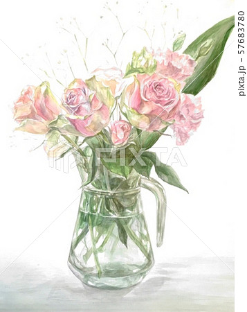 バラ 花瓶 花のイラスト素材