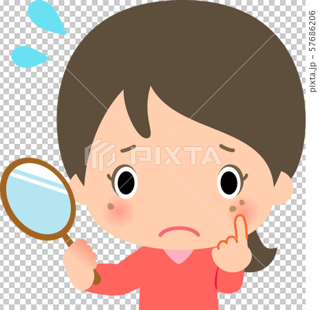 シミを気にする鏡を持った若い女性 シミを気にする鏡を持った若い女性 57686206