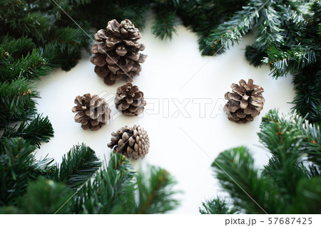 Christmas frame background with xmas tree and xmas decorations 57687425