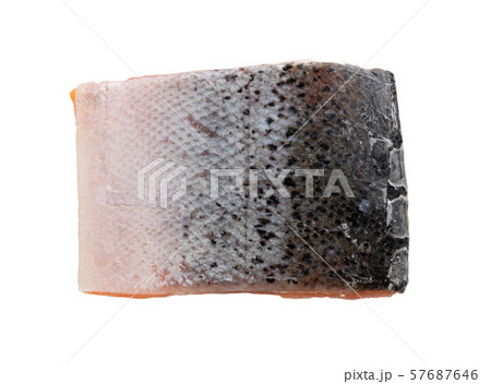 Big Piece Frozen Salmon Fillet Isolated on White 57687646