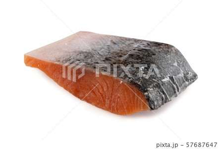 Big Piece Frozen Salmon Fillet Isolated on White 57687647