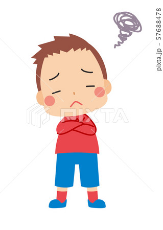 悩むスポーツ刈りの男の子のイラスト素材