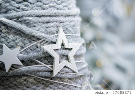 Christmas tree Decorative white Christmas New Year's toy stars close-up. 57688873