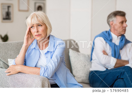 Sad senior woman after arguing with husband 57690485