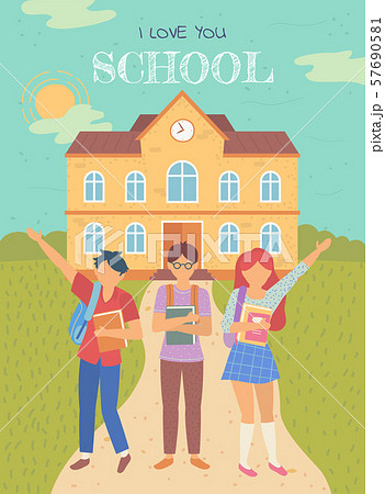 Back to School Students with Satchels and Books 57690581