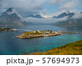 View of Sakrisoy, a small fishing village in Moskenes Municipality on Lofoten islands in Nordland county, Norway 57694973