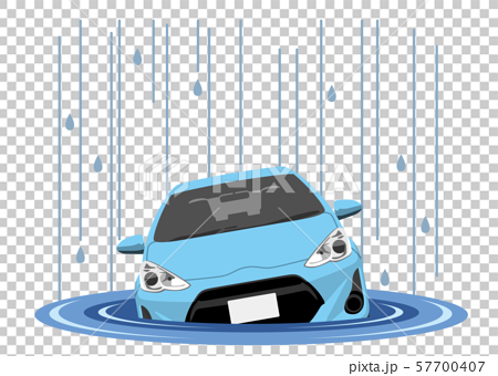 イラスト素材 雨による車の水没被害のイラスト素材