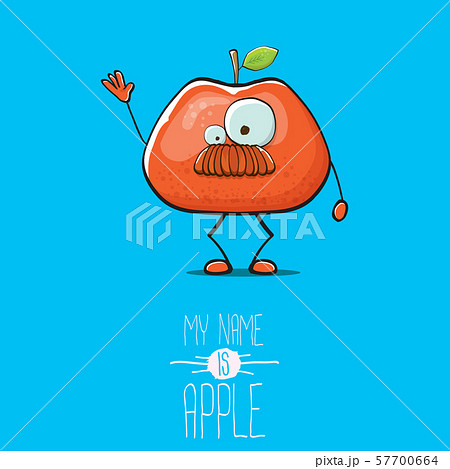 vector funny cartoon cute red apple character isolated on blue background. My name is apple vector 57700664