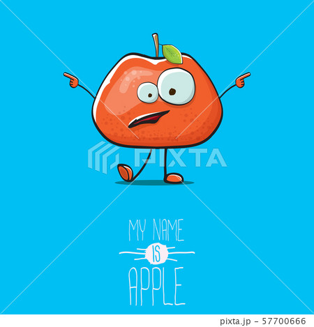 vector funny cartoon cute red apple character isolated on blue background. My name is apple vector 57700666