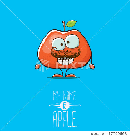 vector funny cartoon cute red apple character isolated on blue background. My name is apple vector vector funny cartoon cute red apple character isolated on blue background. My name is apple vector 57700668