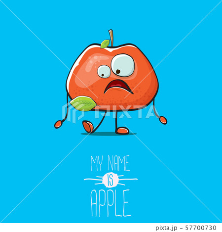 vector funny cartoon cute red apple character isolated on blue background. My name is apple vector 57700730