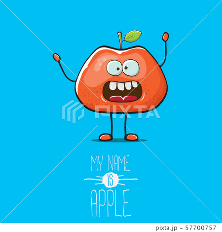 vector funny cartoon cute red apple character isolated on blue background. My name is apple vector vector funny cartoon cute red apple character isolated on blue background. My name is apple vector 57700757