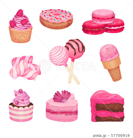 Set of pink sweets. Vector illustration on a white background. 57700919