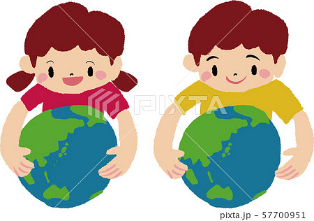 地球を抱きしめる子供のイラストのイラスト素材