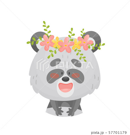 Panda with a wreath on his head. Vector illustration on a white background. Panda with a wreath on his head. Vector illustration on a white background. 57701179