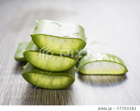 aloe vera star cactus slide Isolated on a black wooden background 57703381