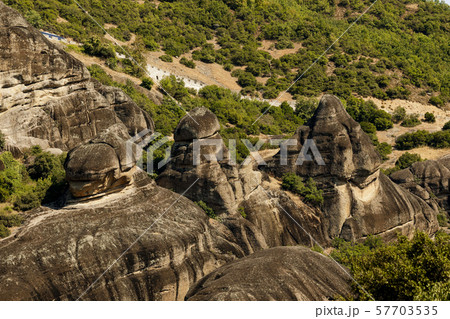 Landscape with monasteries in Meteora, Greece. 57703535