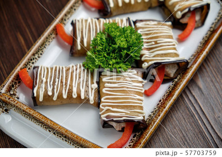 Eggplant rolls with greens . catering menu Eggplant rolls with greens . catering menu 57703759