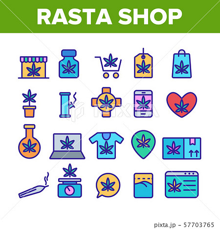 Rasta Shop Color Elements Vector Icons Set Rasta Shop Color Elements Vector Icons Set 57703765