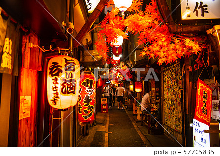 日本の東京都市景観　昭和のレトロ感漂う新宿「思い出横丁」(外国人観光客で大賑わい） 57705835