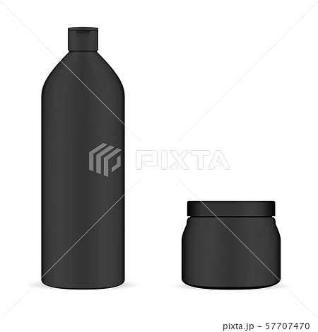 Set of Black Cosmetic Packaging. Bottle and Jar. Set of Black Cosmetic Packaging. Bottle and Jar. 57707470