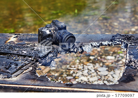Fire at the camp of backpackers. Fire at the camp of backpackers. 57709097
