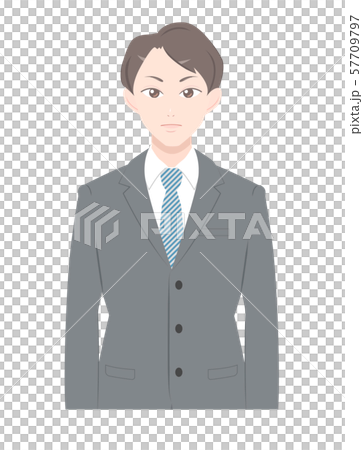 直立　ポーズ　怒り　ビジネス　スーツ　男性　上半身 57709797