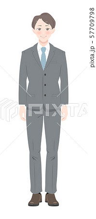 直立 ポーズ 照れる ビジネス スーツ 男性 全身のイラスト素材 57709798 Pixta