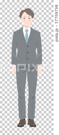 直立 ポーズ 照れる ビジネス スーツ 男性 全身のイラスト素材