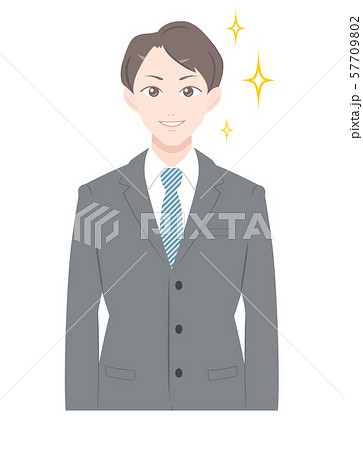 直立　ポーズ　ドヤ顔　ビジネス　スーツ　男性　上半身 57709802