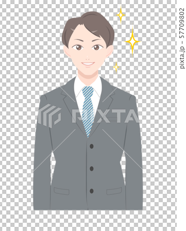 直立　ポーズ　ドヤ顔　ビジネス　スーツ　男性　上半身 57709802
