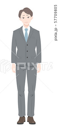 直立　ポーズ　困る　ビジネス　スーツ　男性　全身 57709805