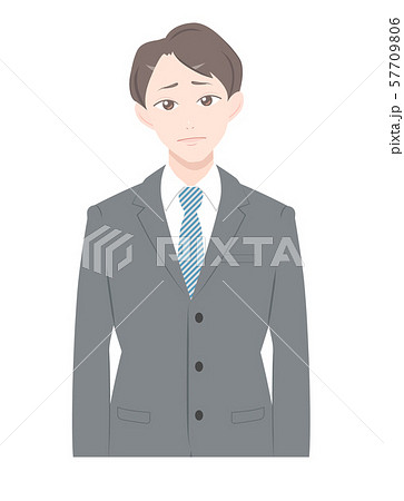 直立　ポーズ　困る　ビジネス　スーツ　男性　上半身 57709806